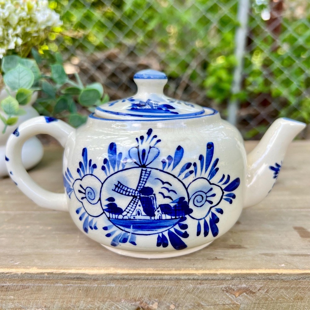 Vintage Ramsel Hamburg Blue & White Porcelain Teapot -Windmill Pattern